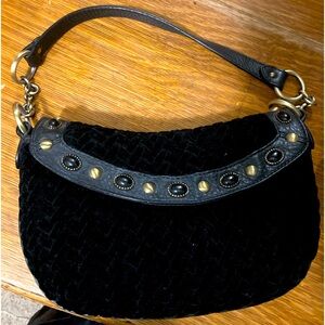 NWT Cole Haan black weave velvet and leather handbag